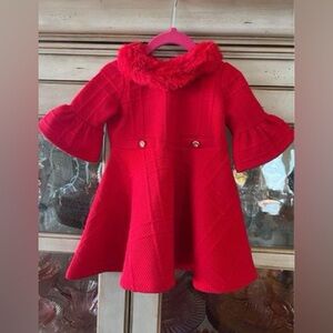 Red Janie and Jack holiday dress faux fur collar 12-18mos